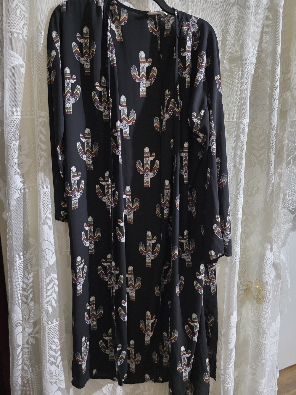 Peach Love California Black Long Sleeve Cactus Print Tunic